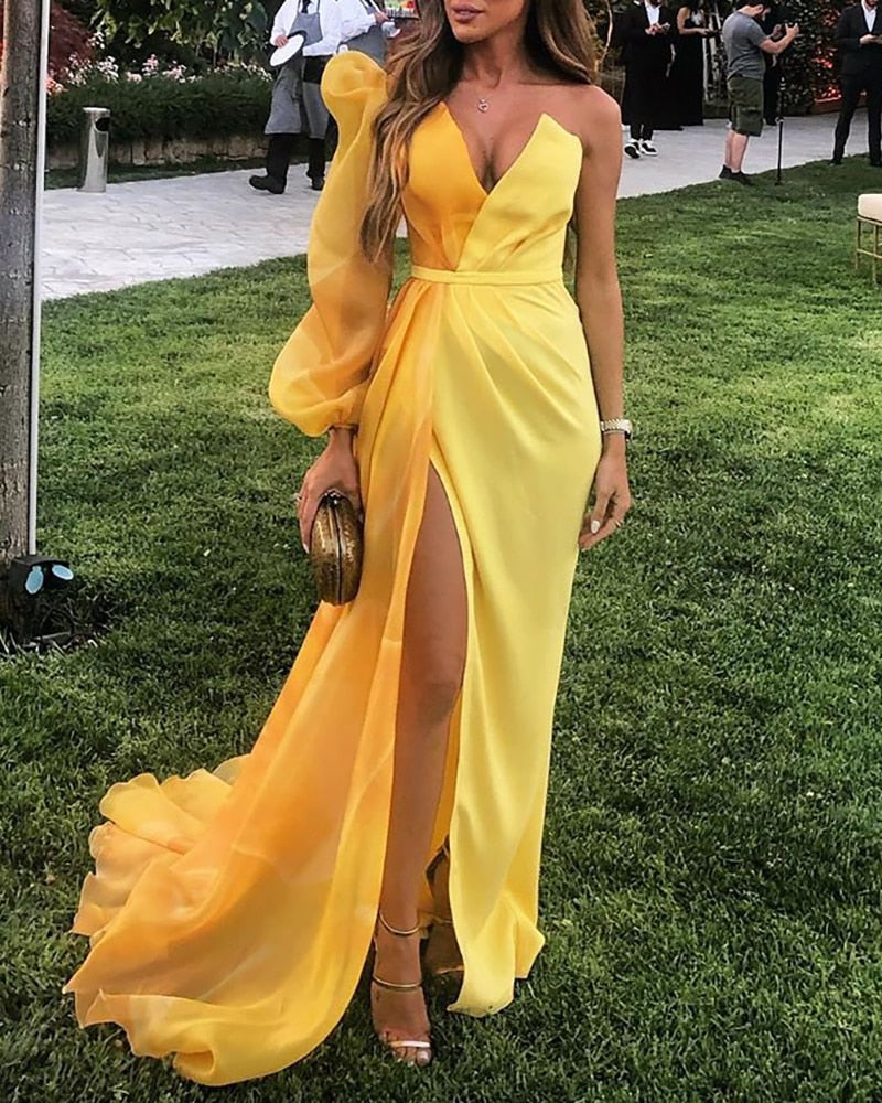 Women Elegant One Shoulder Maxi Dress  Evening Party