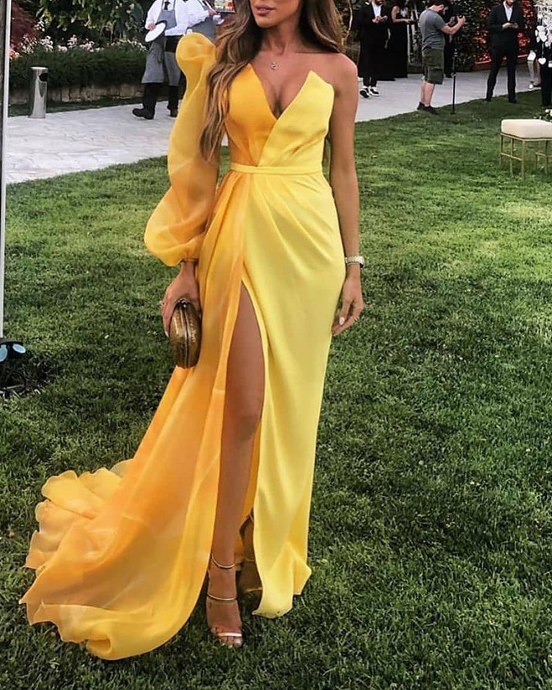 Women Elegant One Shoulder Maxi Dress  Evening Party