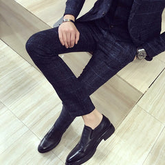 Mens Plaid Pants British Slim Fit