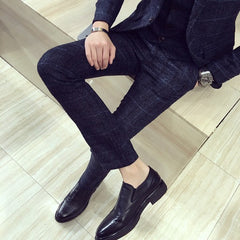Mens Plaid Pants British Slim Fit