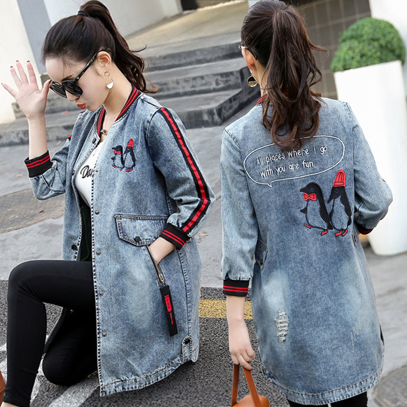 Women Ripped Hole Denim Jacket