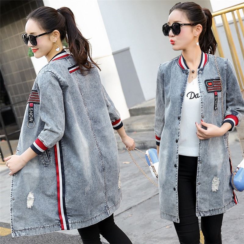 Women Ripped Hole Denim Jacket