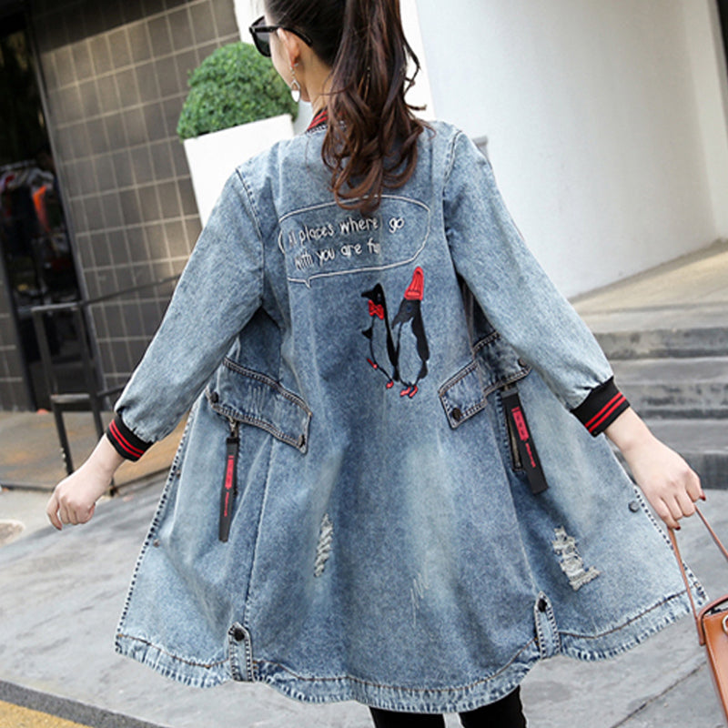 Women Ripped Hole Denim Jacket